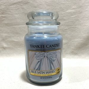 BLUE SATIN SASHES, 22 oz. candle jar.